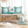 Summer Blue Nautical Throw Pillow Covers 18x18 Inch Set of 4 Ocean Lighthouse Starfish Seashell Cushion Covers Home Decor for Couch Cushion Cases