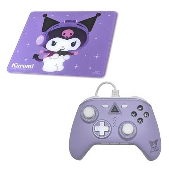 Allone Sanrio Characters Kuromi Gaming Glass Mouse Pad PC Controller Set 38.5933cm Computer Game Tempered Purple Rapid Fire Function Wired Connection