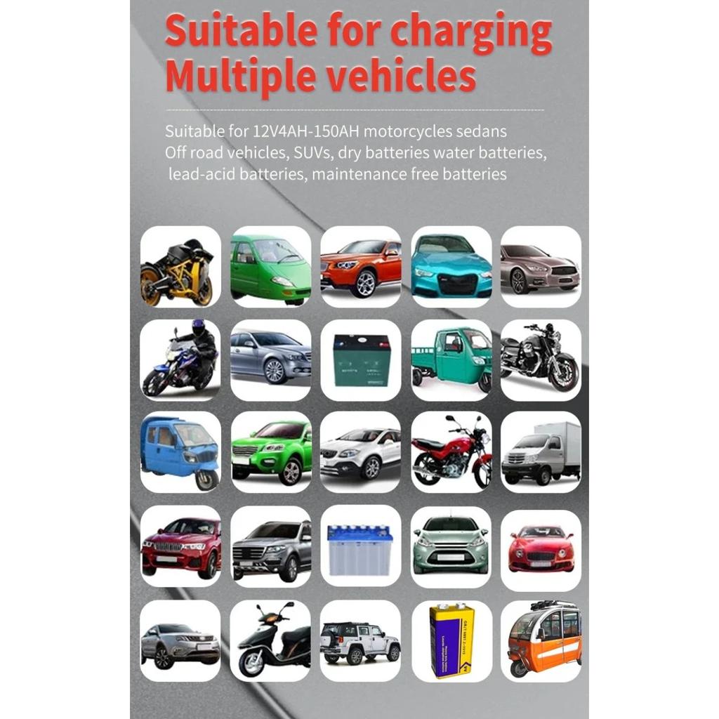 Smart 12V 8A Car Battery Charger Pulse Repair Quick Charge for Auto Moto AGM GEL WET Lead Acid LiFePO4 Battery Charging