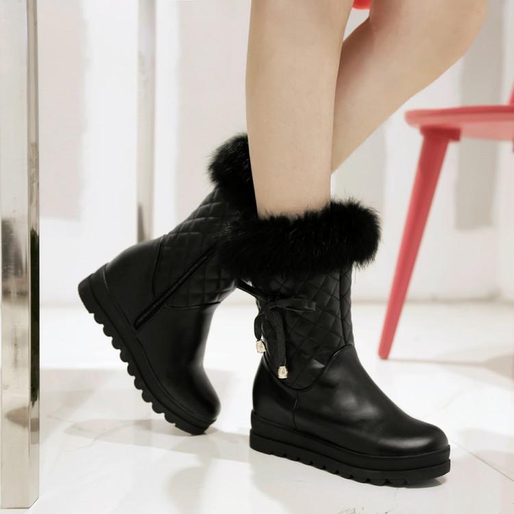 Winter Warm Snow Boots Inner Height Increase Medium Boots Rabbit Fur Boots Bow Platform Boots  Boots