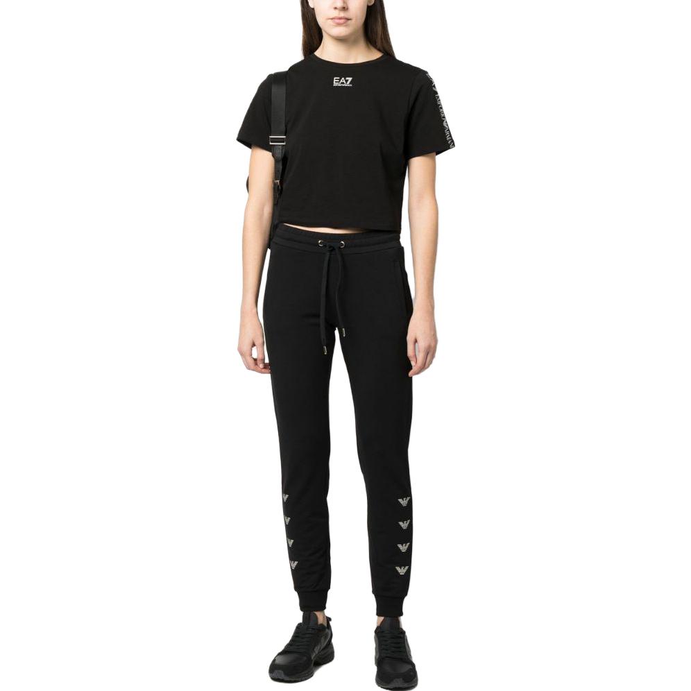 Emporio Armani EA7 SS23 Logo Print Drawstring Tapered Knit Sports Pants Women bottoms Black 3RTP58-TJEAZ-0200
