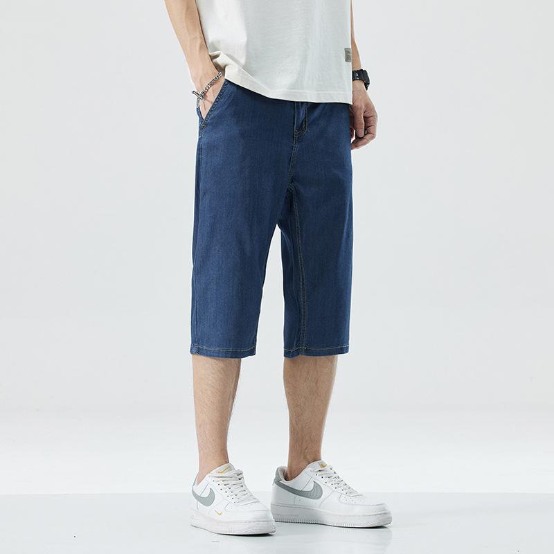 Ultra-thin Tencel Denim Shorts for Men, Cool, Loose, Straight, Casual, Versatile, Cropped Pants, Summer Trend, Versatile