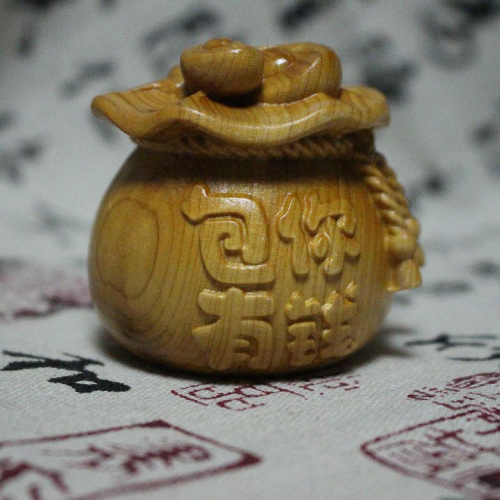 Hand-Carved Solid Wood Wealth-Attracting Money Bag Ornament