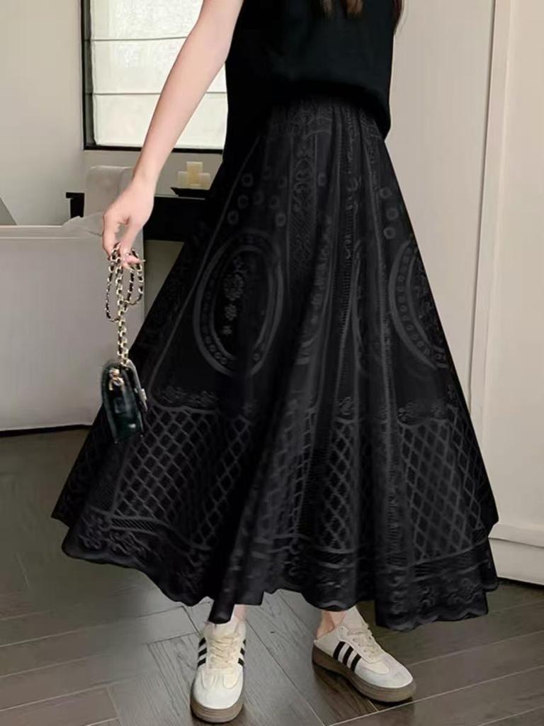 Women's Summer High-Waist Lace Mesh A-line Skirt