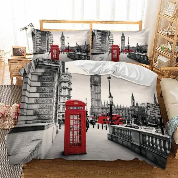3D Print Bed Linen Set London City Landscape Big Ben Red Phone Cell Bus Print Bed Set Set Quilt Duvet Cover + Pillow