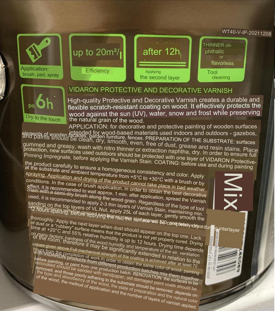 Protective and decorative varnish stain walnut 0.75l