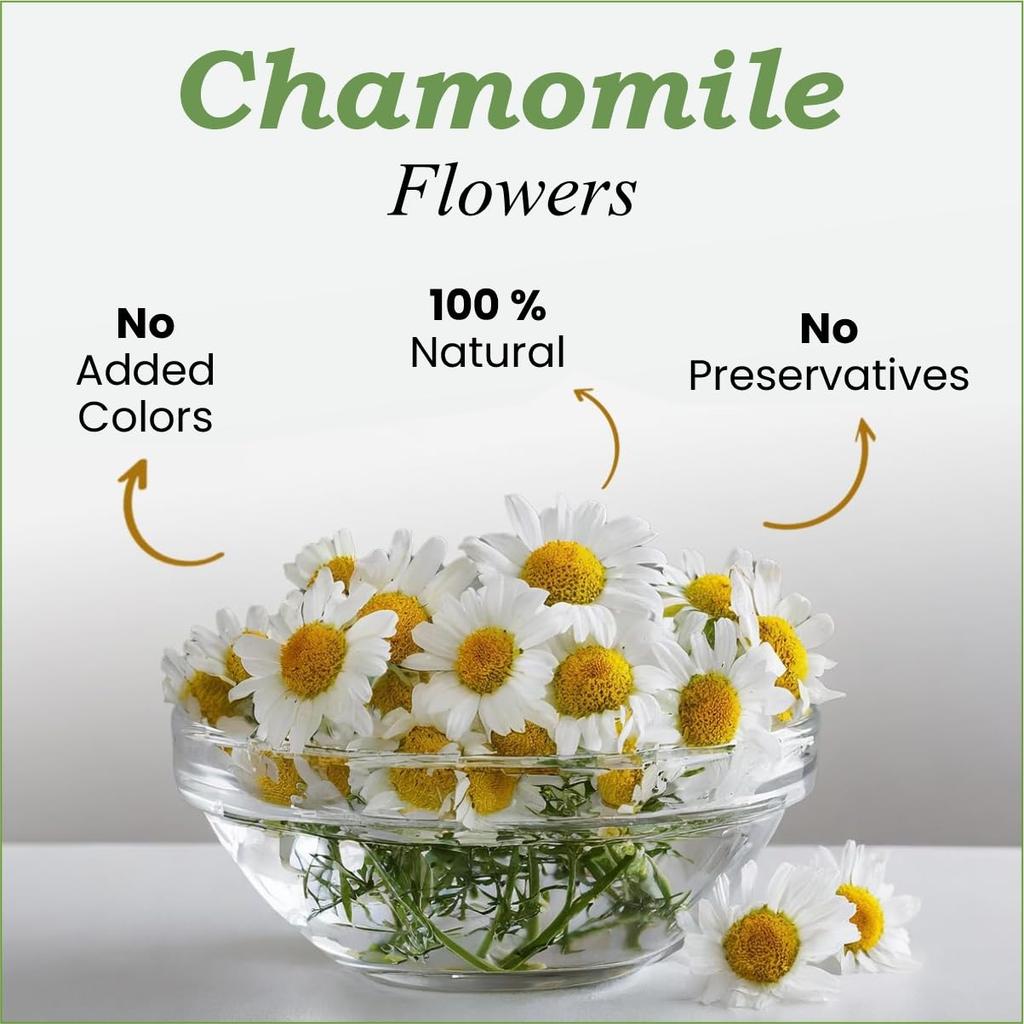 VY VedaYug Chamomile Flower Tea - 100gm | Pure Whole Flower Buds of Chamomile | Herbal Sleep Tea - Caffeine Free - Stress Relief - 100g