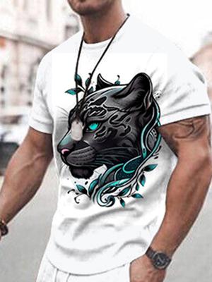 Sommer Herren T-Shirt Outdoor Täglich Casual Kurze Ärmel Street Loose Fashion Rundhals T-Shirt Top 3D Black Panther Animal Print