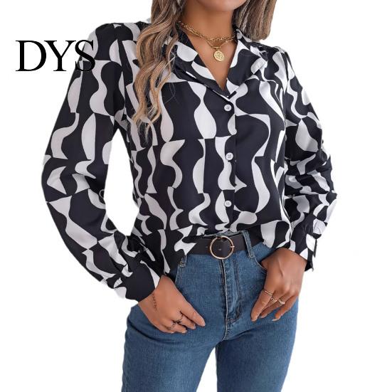 Classic Printed Blouse Women's Button Down Shirt Casual Long Sleeve Lapel Top Loose Women Fashion Streetwear Clothing for Work Party Vacation