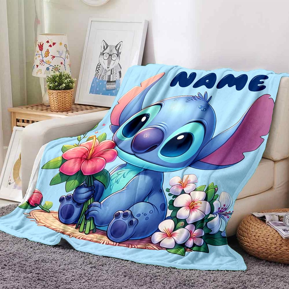 Custom Name Lilo & Stitch Floral Adventure blanket for Couch & Bed, Plush Cozy Fuzzy Blanket Super Soft & Warm Blankets for Fall and Winter. 0908407