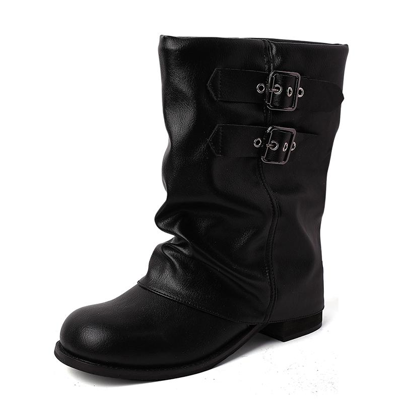 Vintage Thick Heel Women Western Ankle Boots Eelgant Belt Buckle Shoes Ladies Cosy Soft Leather Short Booties