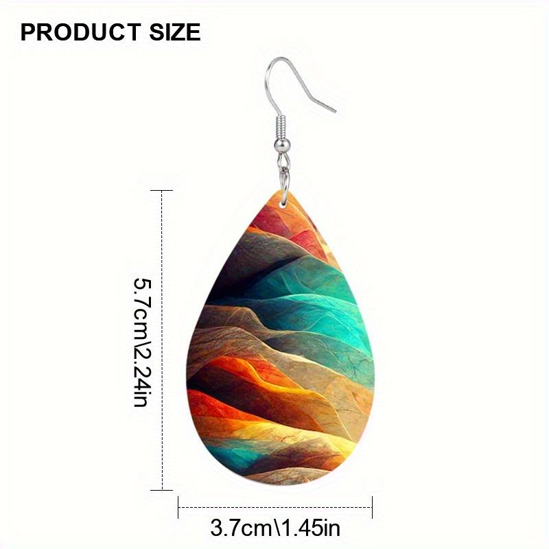 Colorful Mountain Abstract Painting PU Leather Earrings for Women Creative Lively Earrings Tears Earrings Jewelry Matching for Wedding Gift