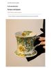 Ceramic Curved Handle Mug with Spoon and Saucer, Floral Design, Ideal for Breakfast, Oatmeal, Milk, Coffee.