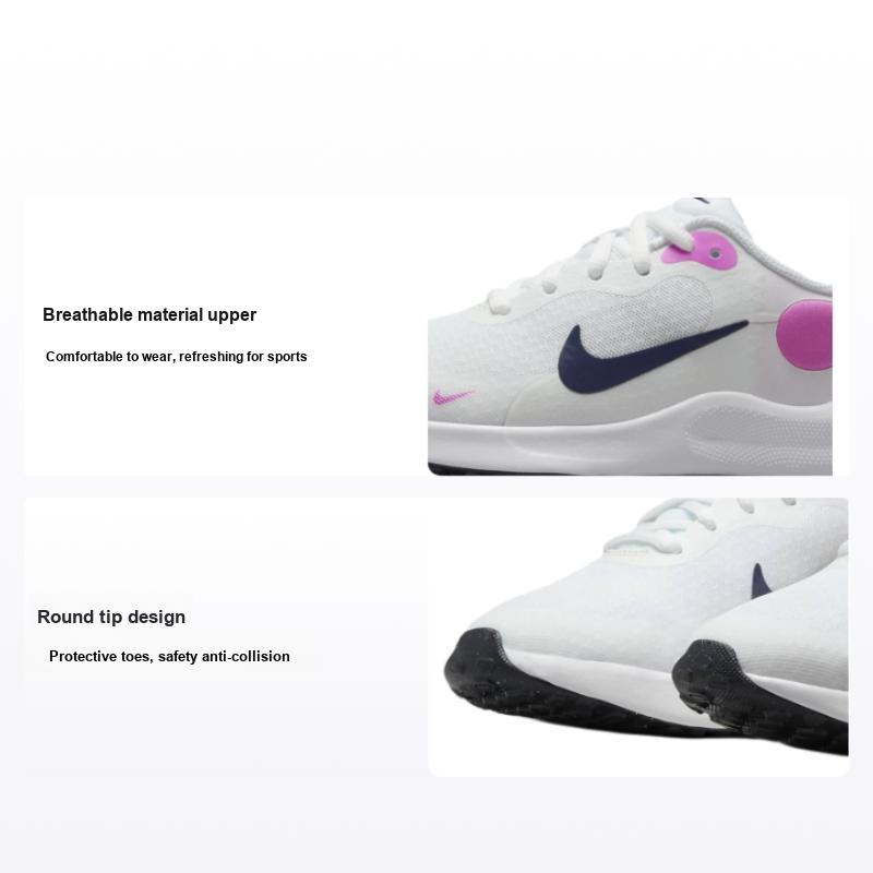 Nike Revolution 7 GS белые игривые розовые темно-синие детские кроссовки Midnight-Navy FB7689-103 35.5