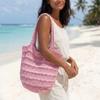 Trendy Sweet Knitted Tote Bag Breathable Lightweight Crochet Shoulder Bag Solid Color Polyester Seaside Vacation Handbag School