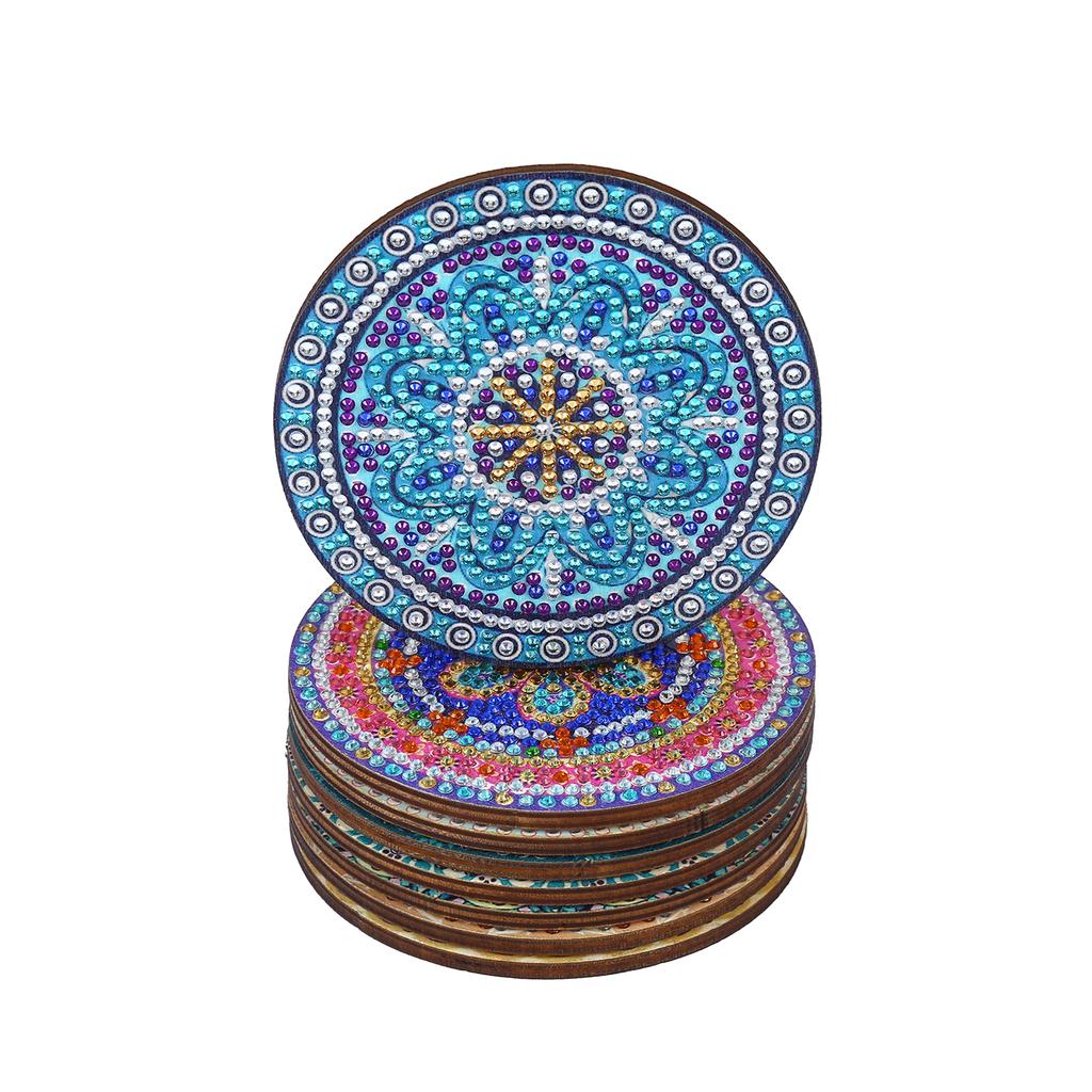 DIY Diamond Paint Christmas Coasters Pack of 8 Ceramic Drink Glass Cup Cushion Non-slip Table DIY Placemat Insulation Pad with Holder