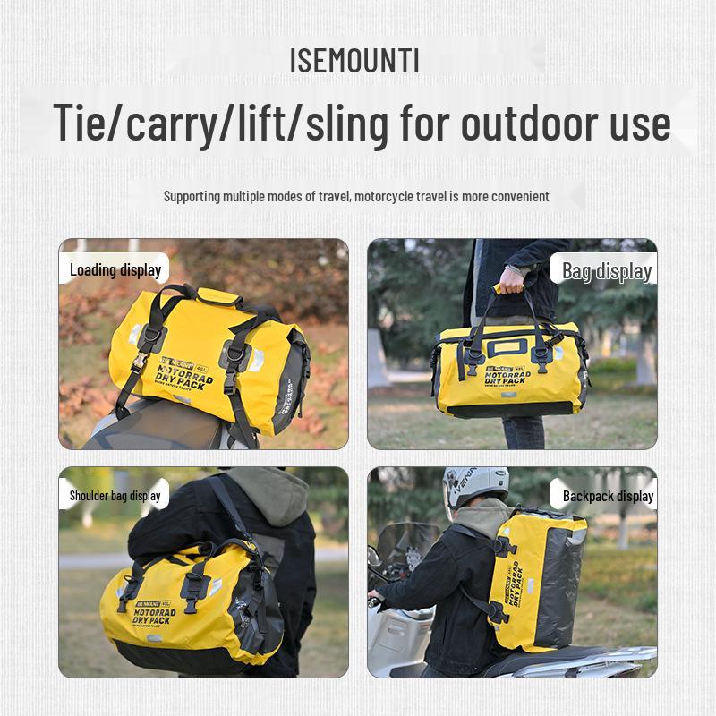 ISE MOUNT Waterproof Motorcycle Rear Seat Bag - Large Capacity, Convertible Backpack/Shoulder Bag for Outdoor Travel and Cycling.
