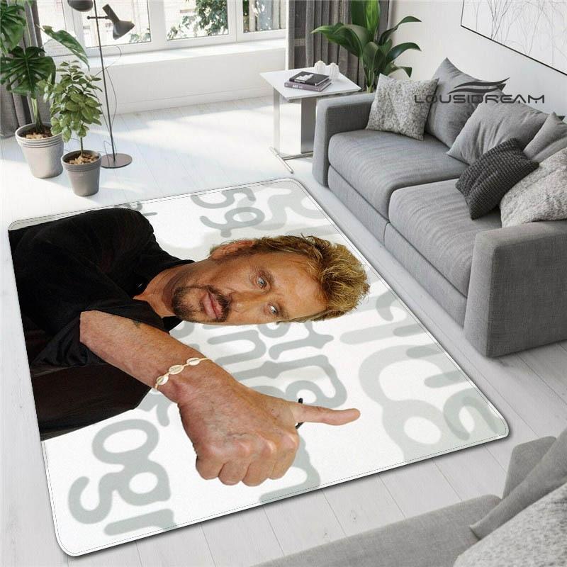 Französischer Rockstar Johnny Hallyday bedruckter Teppich, Spielzimmer, Wohnzimmer, Schlafzimmer, rutschfester Teppich, Fotografie-Requisiten, Geburtstagsgeschenk