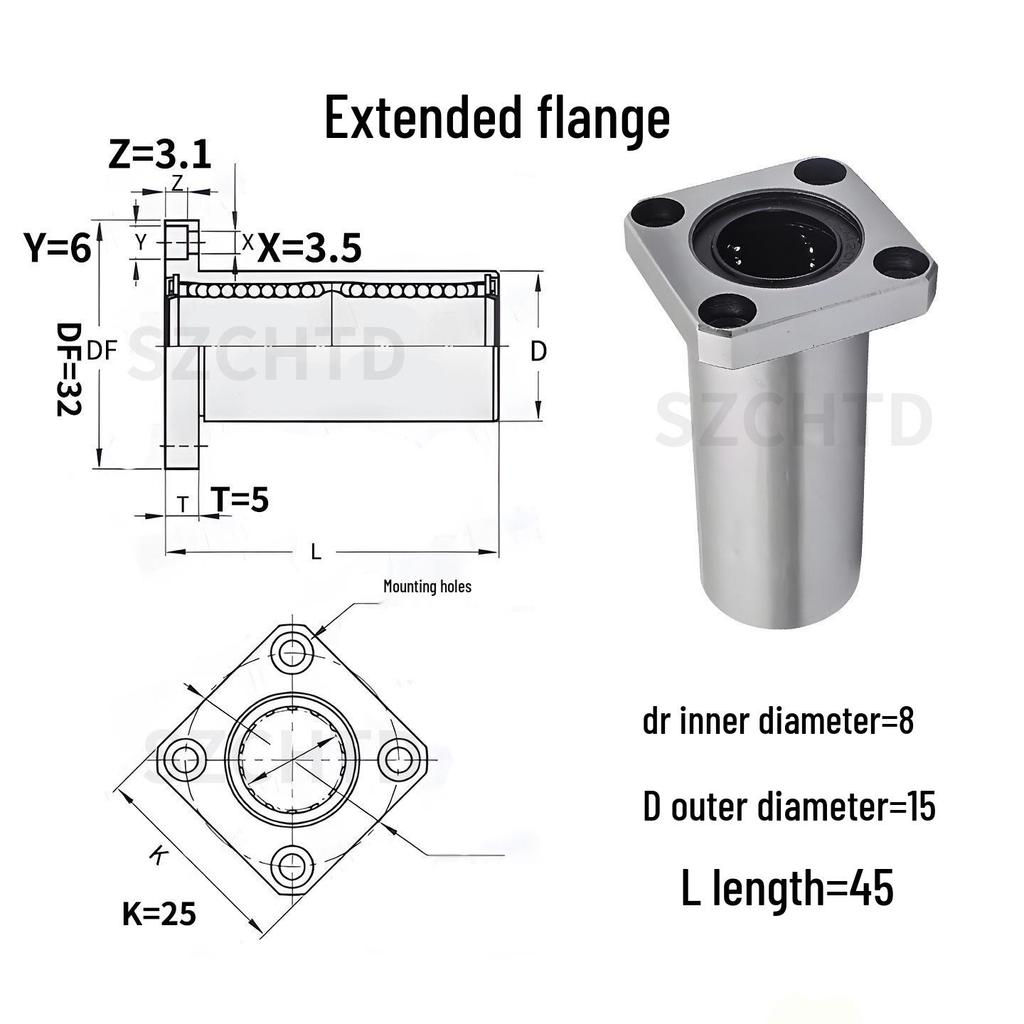LM8UU Series 8mm ID Linear Bearing, LMK8UU Flange, Wear-Resistant, Smooth.