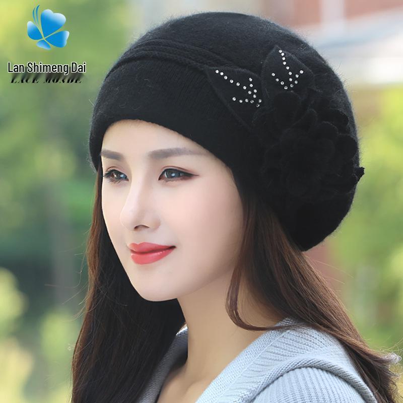 Women's Thick Velvet-Lined Rabbit Fur Knit Beret for Autumn/Winter: Korean Style with Ear Protection