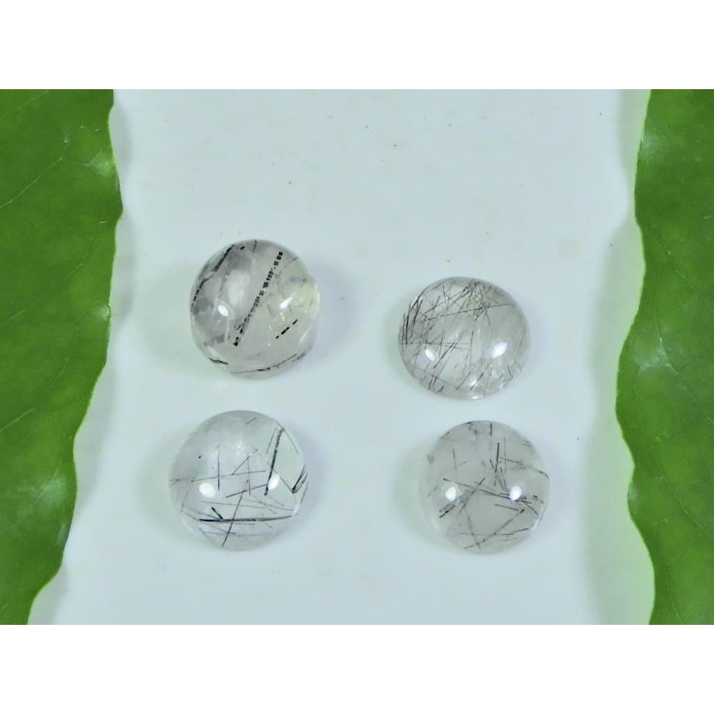11 MM Natural Black Rutile Round Cabochon Loose Gemstone 4 Pcs Lot A-261