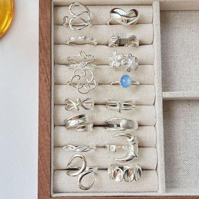 Koreanischer 925 Sterlingsilber Geometrischer Ring: Nicht verblassend, vielseitig, verstellbar, glänzendes Finish für Frauen.