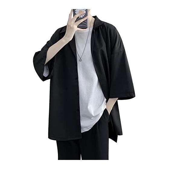 [foxseon] Men s Shirt, Half Sleeve, Sweat Absorbent, Quick Drying, Comfortable, Light, Oversized Shirt, Dress Shirt, Korean Polo Neck, Large Size,