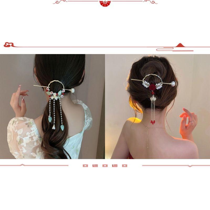 Chinese Style New Headwear Floral Hair Sticks for Women Tassel Hairpin Modern Hanfu Style Hair Clip Female Hair Accessories
