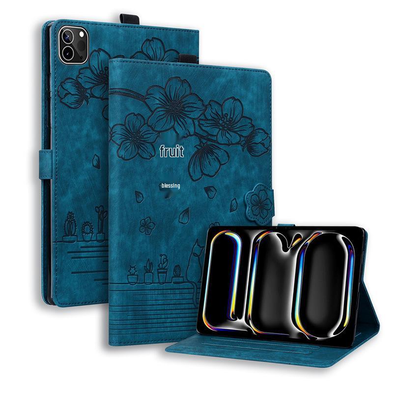 iPad Air 13-inch 2025 Leather Case, Cherry Blossom Cat Design, Card Slot, Stand Compatible with iPad 10.9 and Pro 11-inch