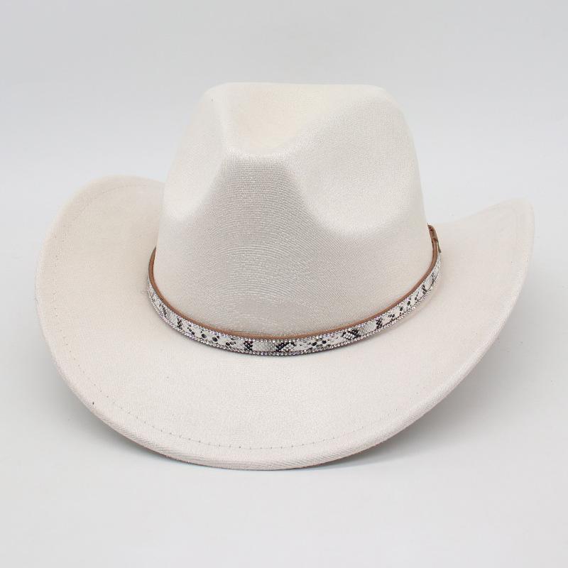 White Leather Textured Tibetan Woolen Hat Men'S And Women'S Wide-Brimmed American Top Hat Western Cowboy Hat Jackson Jazz Hat