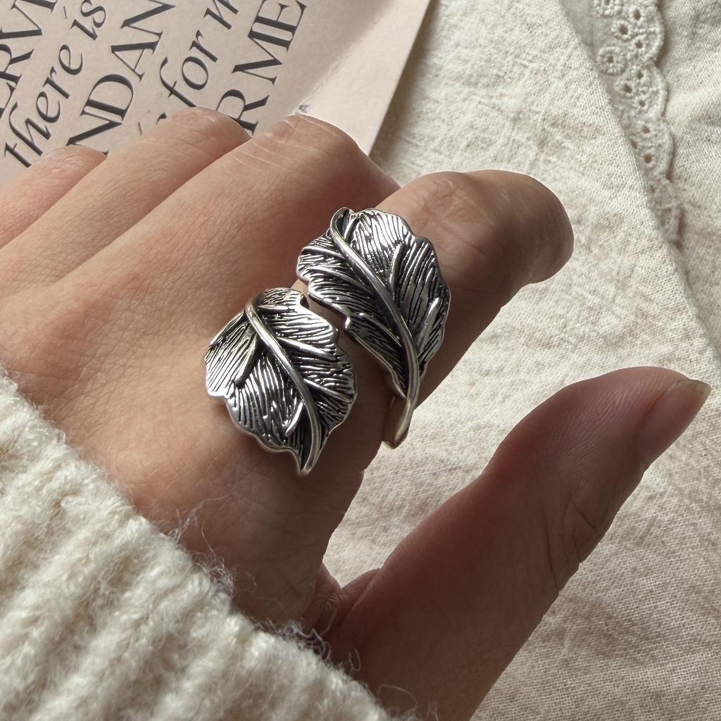 Xiaomi 925 Sterling Silver Rings For Women Geometric Fine Jewelry Finger Adjustable Retro Leaf Stone Ring For Party Birthday Gift