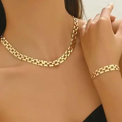 Yousheng 2Pcs/Set Women Jewelry Set, Adjustable Length Cuban Chain Necklace Bracelet, Waterproof Corrosion Resistant Jewelry