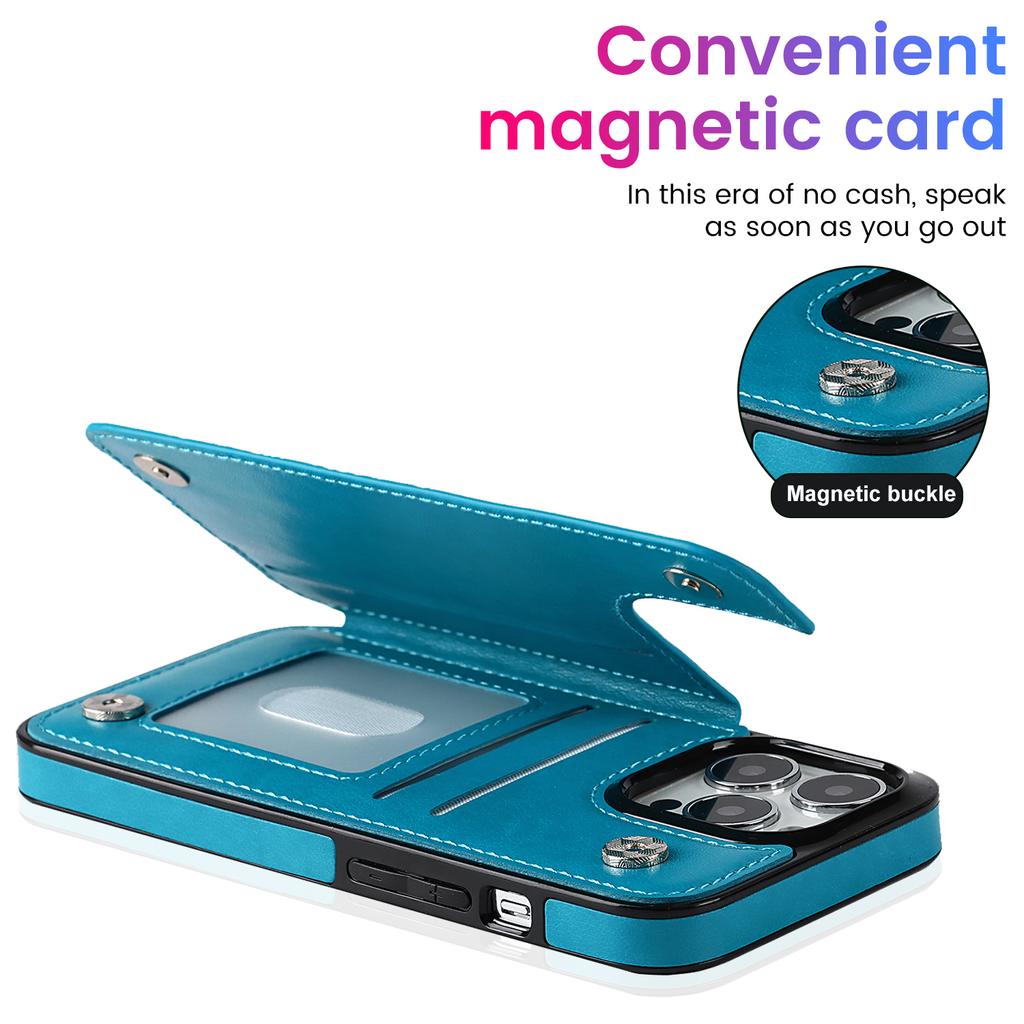 Brieftasche Doppelschnalle Datura-Prägung Magnetisches Flip-Leder für iPhone 15 Pro Max 14 Plus 13 Mini 12 11 SE 2022 X XR XS 8 7 6 6s