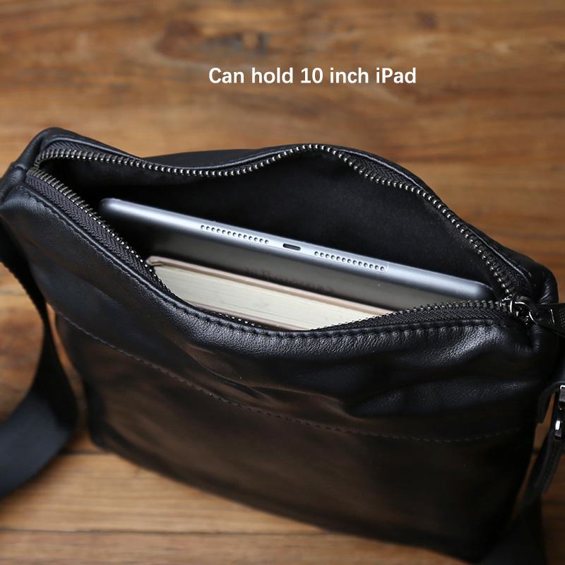 NZPJ Genuine Leather Men's Crossbody Bag Casual Top Layer Cowhide Shoulder Bag Fashionable Men's Bag For 10-Inch IPad