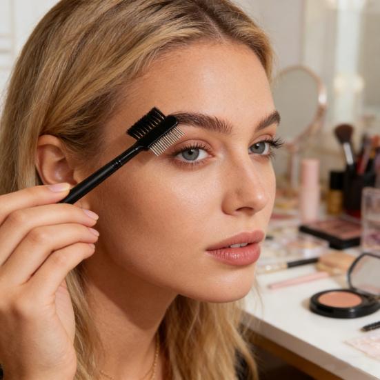 Double-head Eyebrow Brush with Steel Needle Comb Multi-purpose 2-In-1 Brow Styling Brush Portable Travel Women Makeup Grooming Tools