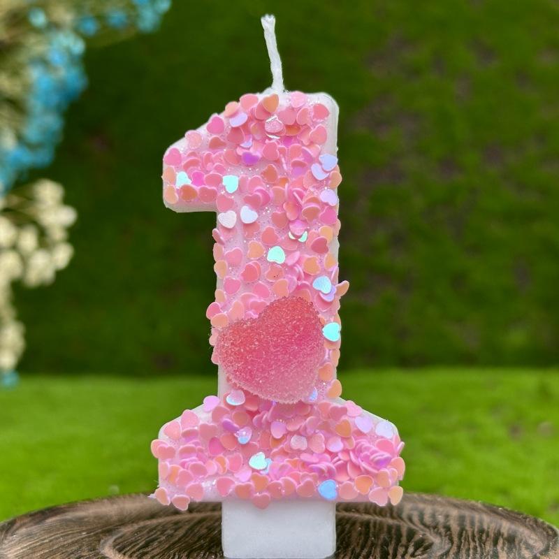 Digitale Geburtstagskerzen Kuchen Dekoration Erster Geburtstag Feier Rosa Liebesherz