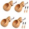 ABWR-4Pack Nordic Style Wooden Cup Kuksa Cup Portable Outdoor Camping Drinking Mug Wooden Coffee Cup With Wooden Spoon
