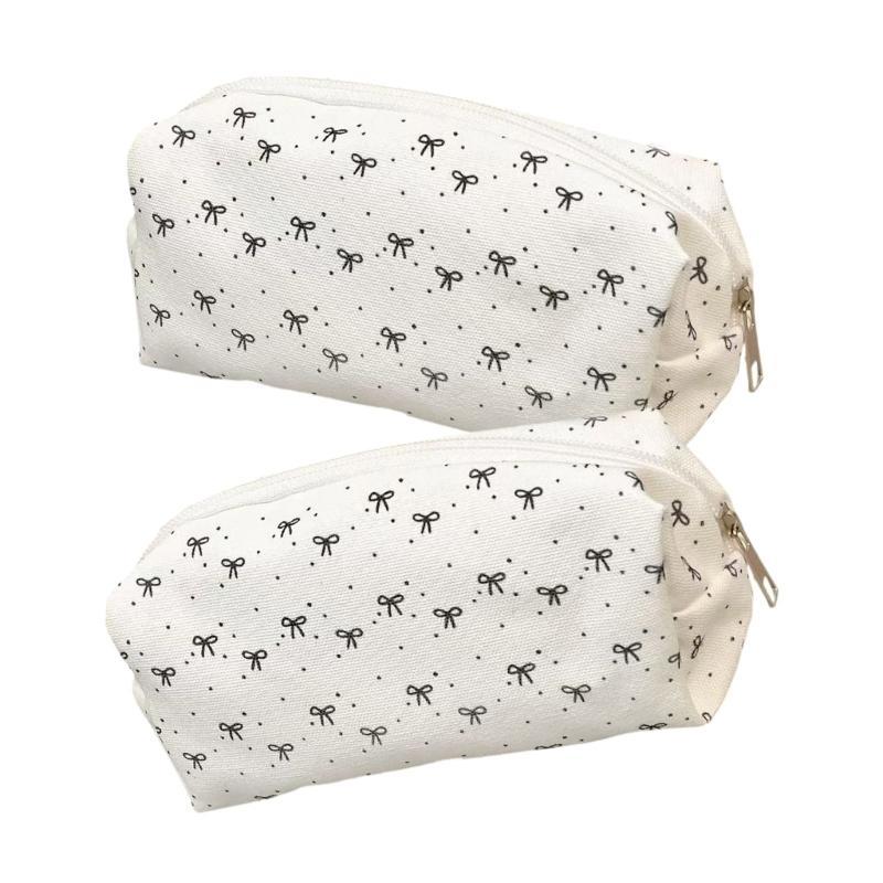 Black Bows Pencil Case Large Capacity School Supplies Polyester Fabric Bag For Stationery Storage