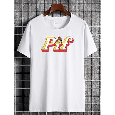 European Size Pif Gadget Men'S And Active Logo T-Shirt - Casual Streetwear Short Sleeve Round Neck Breathable Top with Pif Gadget Brand Logo Print