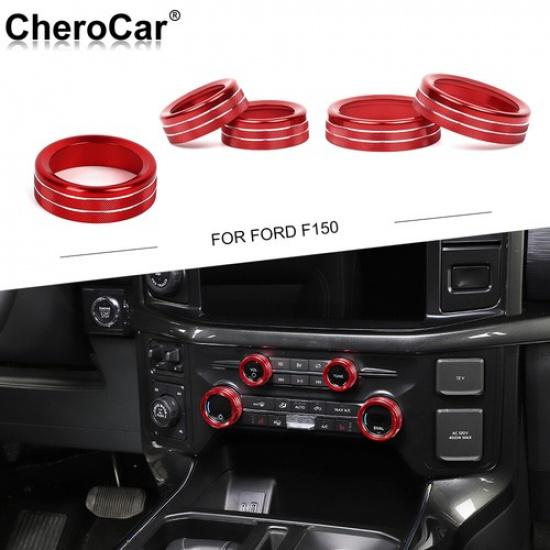 Air Conditioner /Headlight /Radio Switch Knob Ring Cover for Ford F150 + Red
