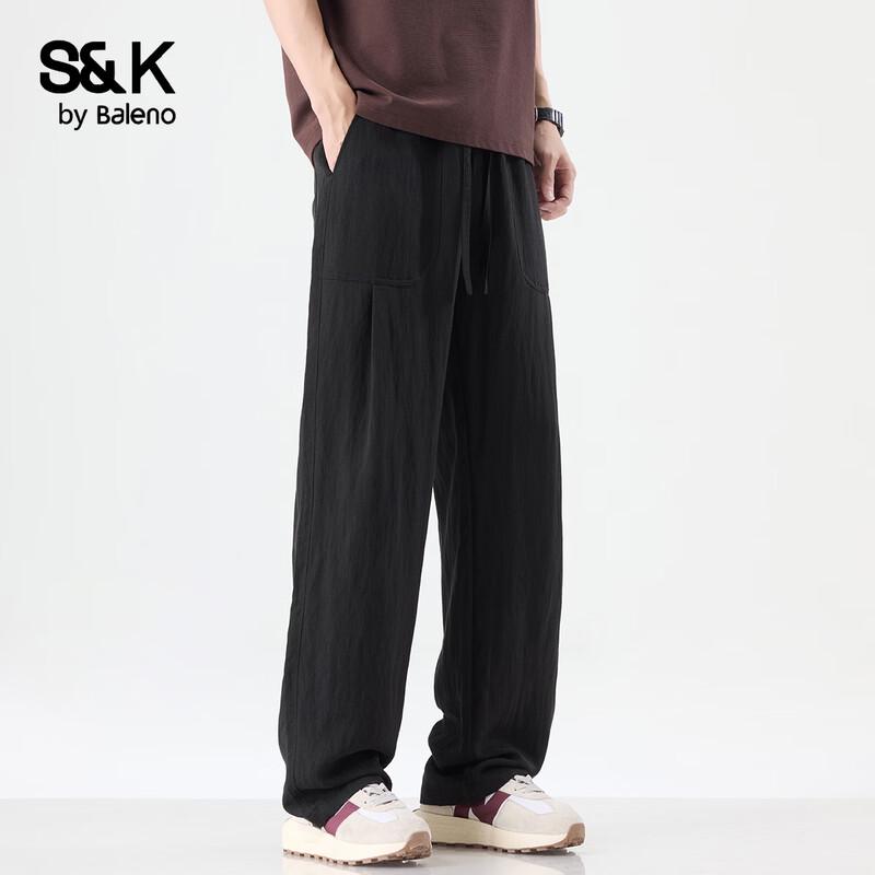 Baleno Men's S&K Linen Blend Straight Casual Pants