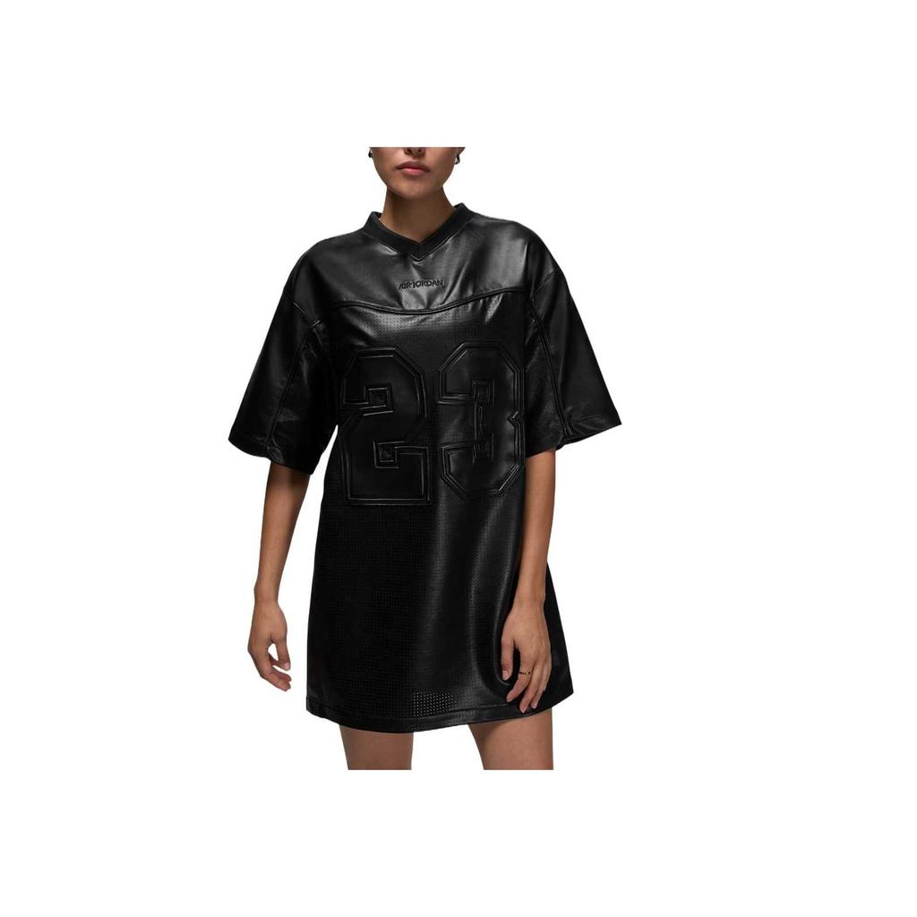 Jordan Solid Color Leather Pullover Short Sleeve Dress Women dresses HQ9185-010