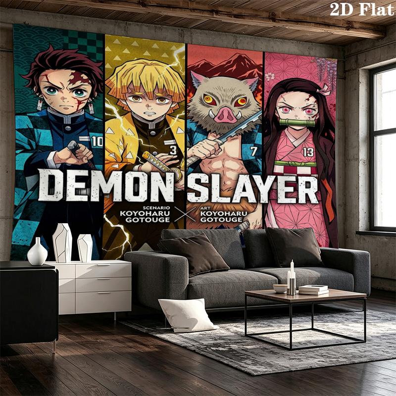 Demon Slayer Kimetsu No Yaiba Wall Tapestry Aesthetic Wall Hanging Printed Fabric Blanket Decorative Tapestries for Bedroom Living Room Home Decor