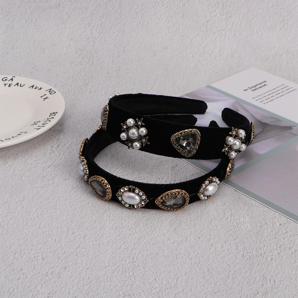 

Wide Side Women Pearl Bridal Baroque Zircon Headband Hairbands Head Hoop Hair Jewelry