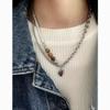 Modern Asymmetric Collar Chain With Tiger Eye Stones And Titanium Pendant For Unisex
