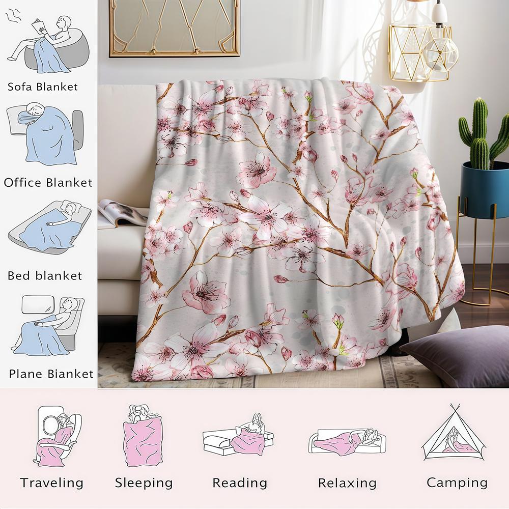 Blush Kirschblüte Flanelldecke Warm Weich Halloween Weihnachten Sofa Warm Gemütlich Dekoratives Dekor Geschenk für Alle Jahreszeiten