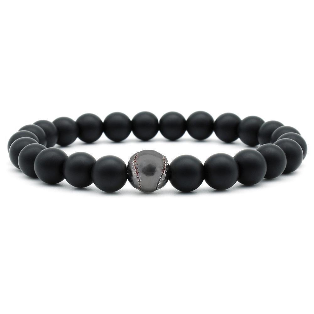 8mm Frosted Stone Micro-Inlaid Baseball Beaded Bracelet чёрный