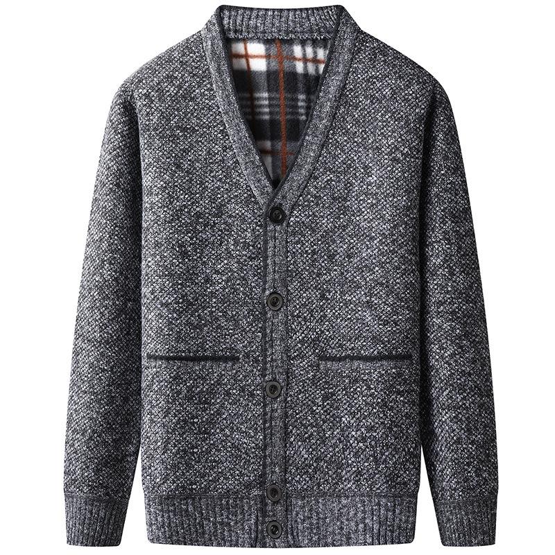 Men S Casual Fleece Knitted V Neck Cardigan Sweater