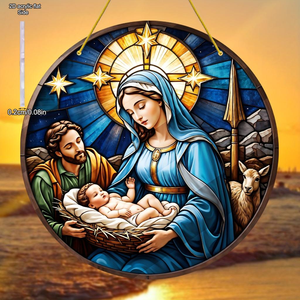 The Nativity of Jesus Scene Acrylic Sun Catcher Wall Hanging Christmas Decorative Sign & Plaque Gift for Family Friend, Novelty Home Decor