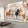2D Rosa Blumiges Pferd Geburtstagsbanner, Reitsport-Thema Partydekoration Hintergrund